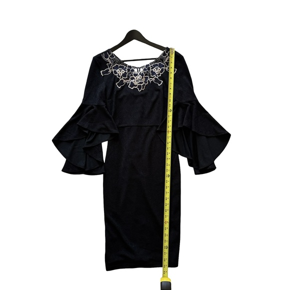 VfEmage Little Black Floral Applique Ruffle Sleeve Cocktail Dress Small - Picture 6 of 10